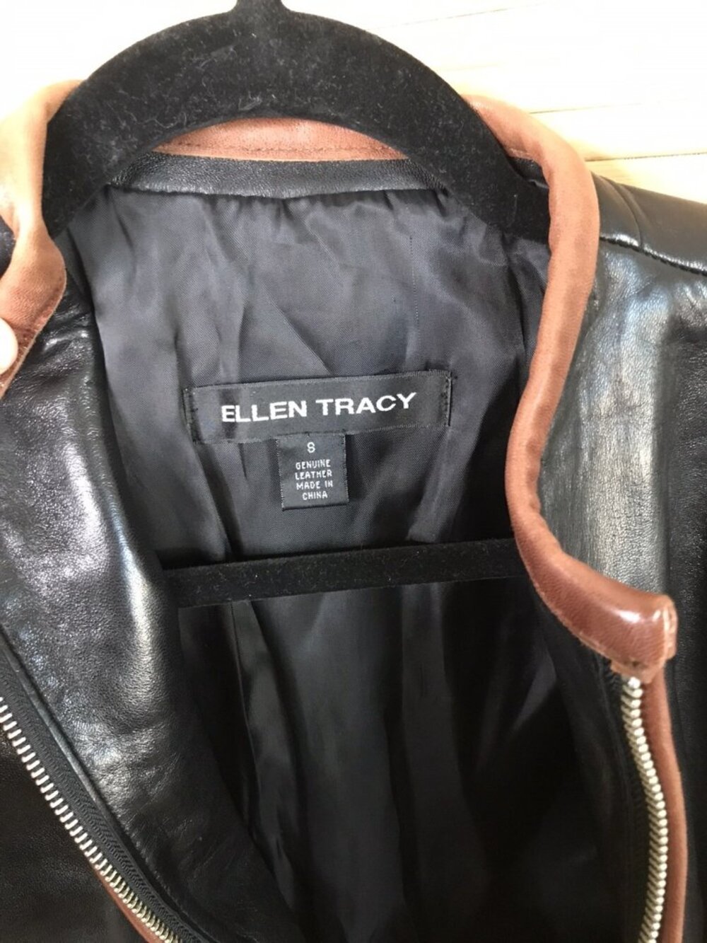 Vintage Ellen Tracy Size 8 Black & Brown Leather Jacket Boho - Picture 5 of 5